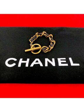 Chanel Chain Leather GP Bracelet Bangle